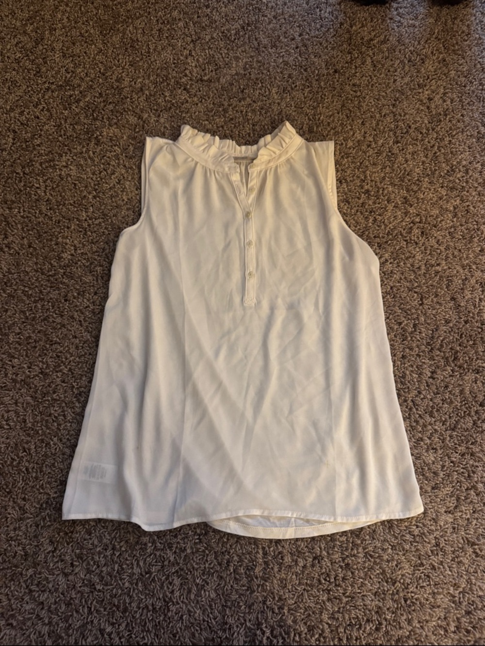 LOFT Cream Ruffle-Neck Sleeveless Blouse